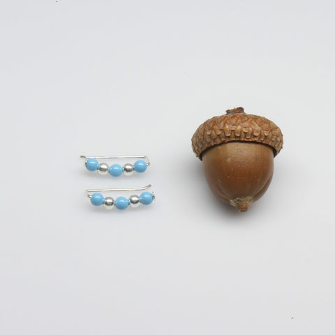 Silver and Turquoise Pearl Sweep Ear Climbers