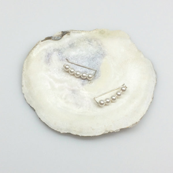 Swarovski Crystal Pearl Curved Sweep Ear Climbers in White