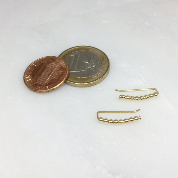 Tiny Gold Beaded Curved Ear Climbers