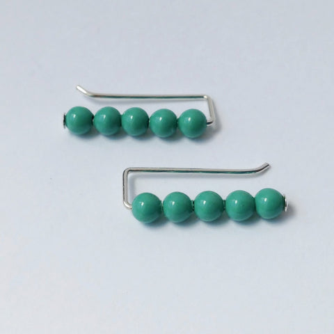 Swarovski Crystal Pearl Ear Pins in Jade - Squirrel's Nest Jewelry - 1