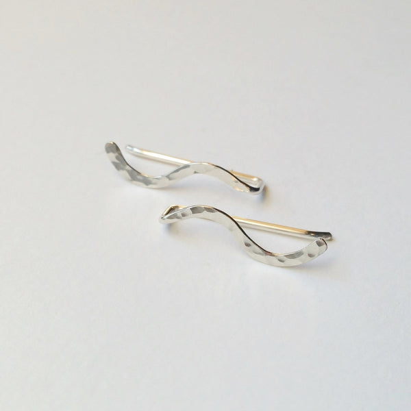 Silver Hammered Squiggle Ear Climber - Squirrel's Nest Jewelry - 1